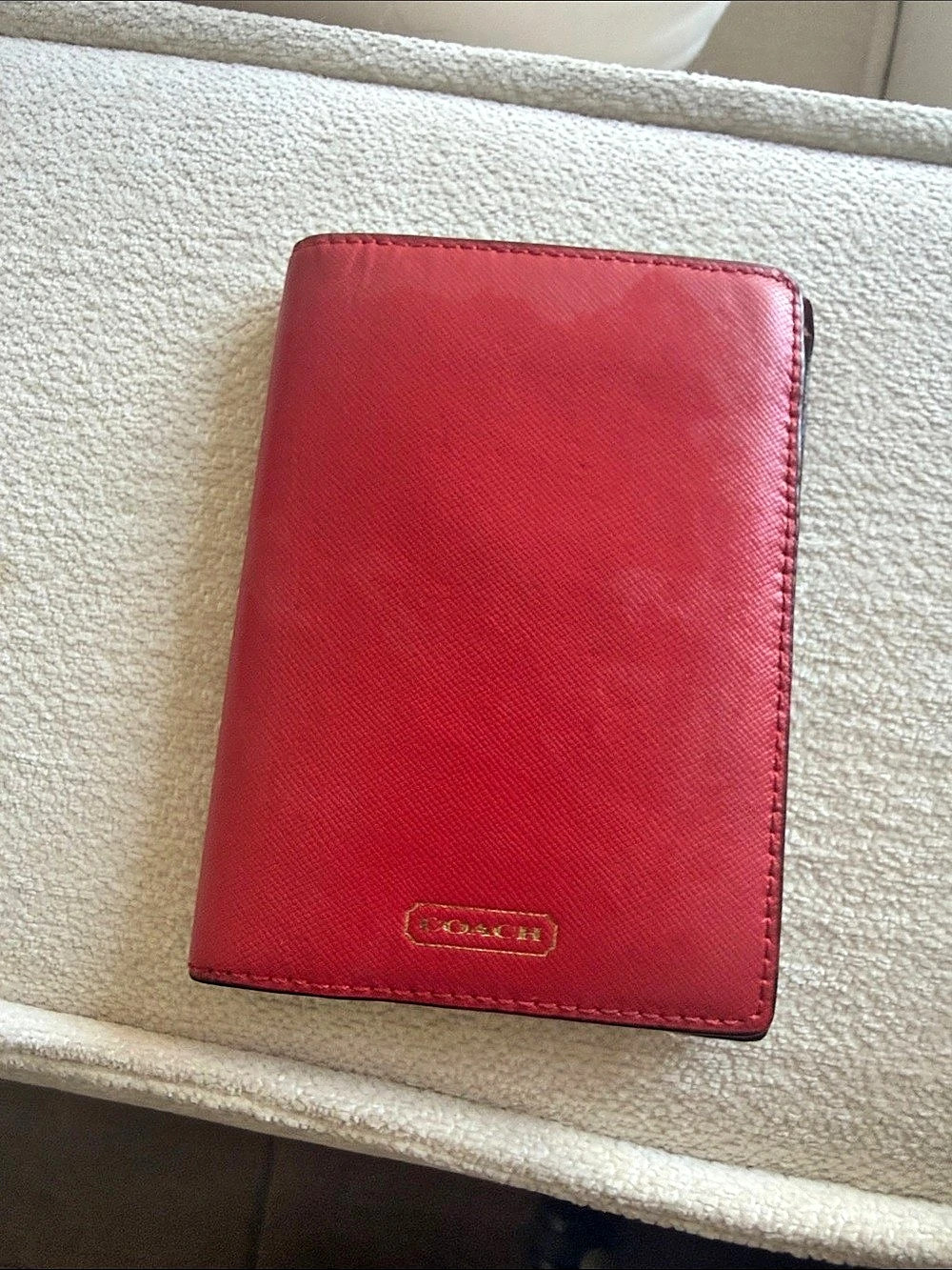 Coach Crossgrain Leather Passport Case Red Wallet